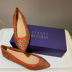 ✨NEW✨ in box Stuart Weitzman coral rhinestone flat point toe shoes size 8.5